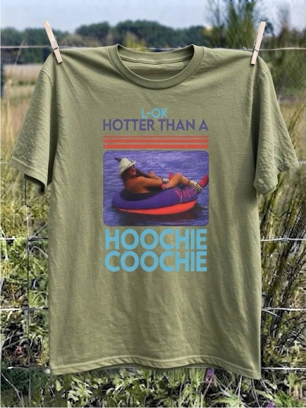 Vintage Hotter Than a Hoochie Coochie Graphic Tee - Olive